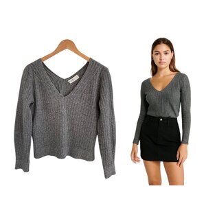 Abercrombie & Fitch Sweater Women Small Gray V-Neck Ribbed Y2K Inspired Stretch